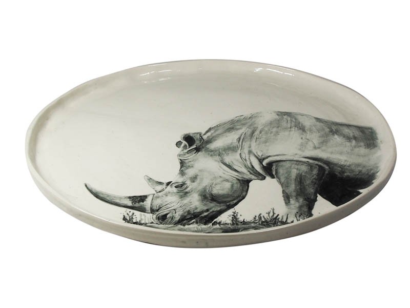 Ceramic Rhino Platter Side View Ceramic Rhino Platter Side View